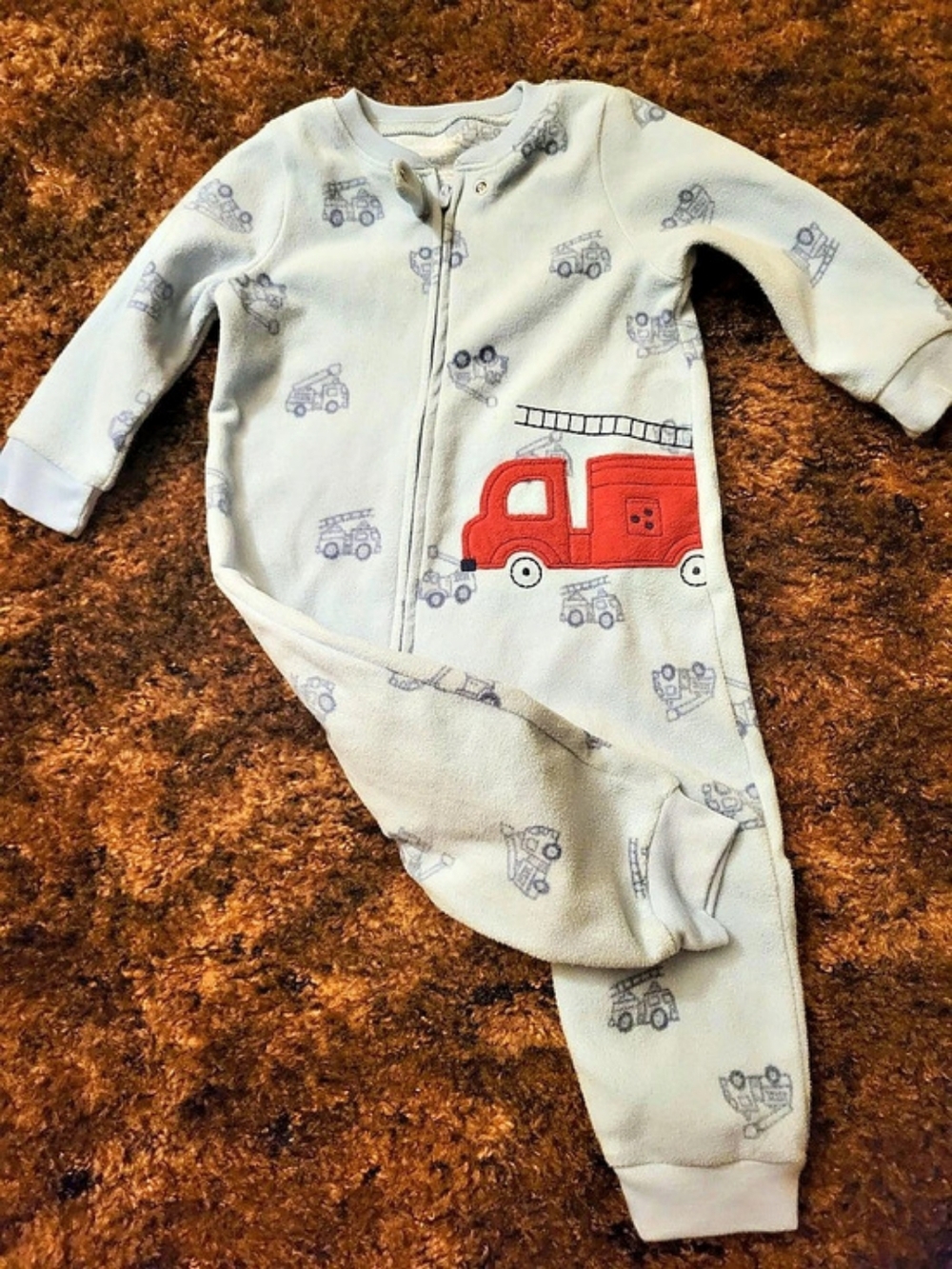 Carter's Firetruck Fleece Zip-Up Footless Sleep & Play Blue & Red 18M